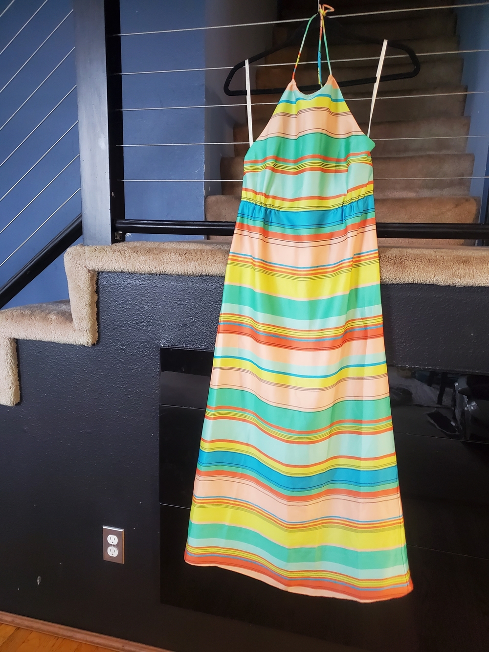 Ann Taylor Multicolor Striped Halter Backless Maxi Dress
